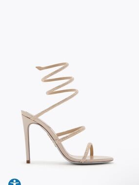 Rene Caovilla Gold Crystal Spiral Wrap Stiletto Sandals